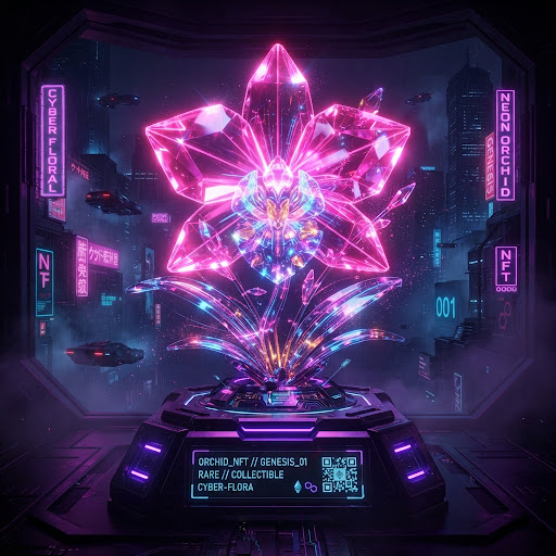 Holographic orchid collectible artwork